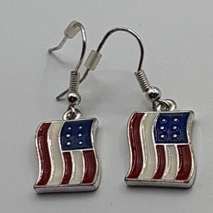 American Flag Enamel Red, White & Blue Flag Dangle Earrings
